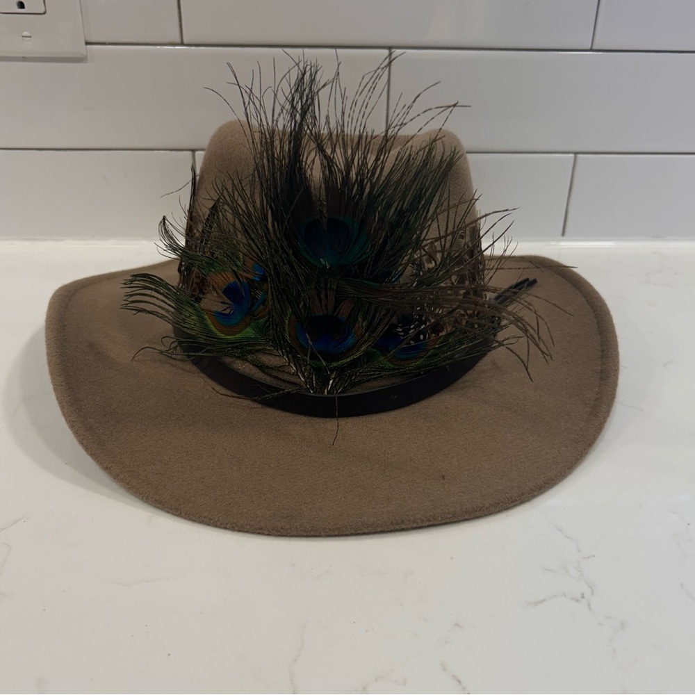 All American Stetson Vintage Western Style Hat Peacock & Pheasant Feathers Lg/XL